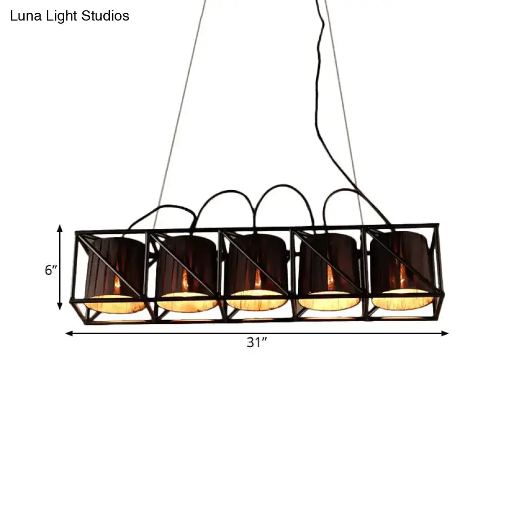 Industrial black fabric island lighting 5-light dining room fixture