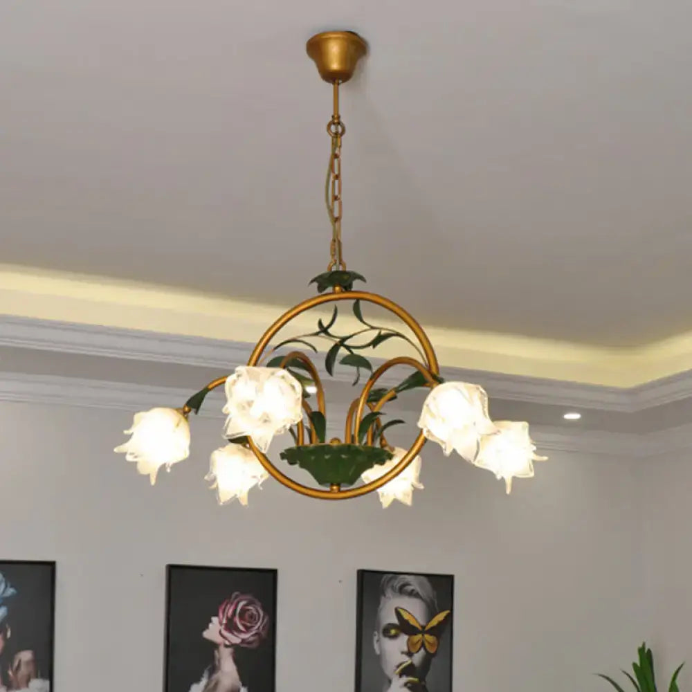 Traditional gold floral chandelier dining room pink e14 glass light