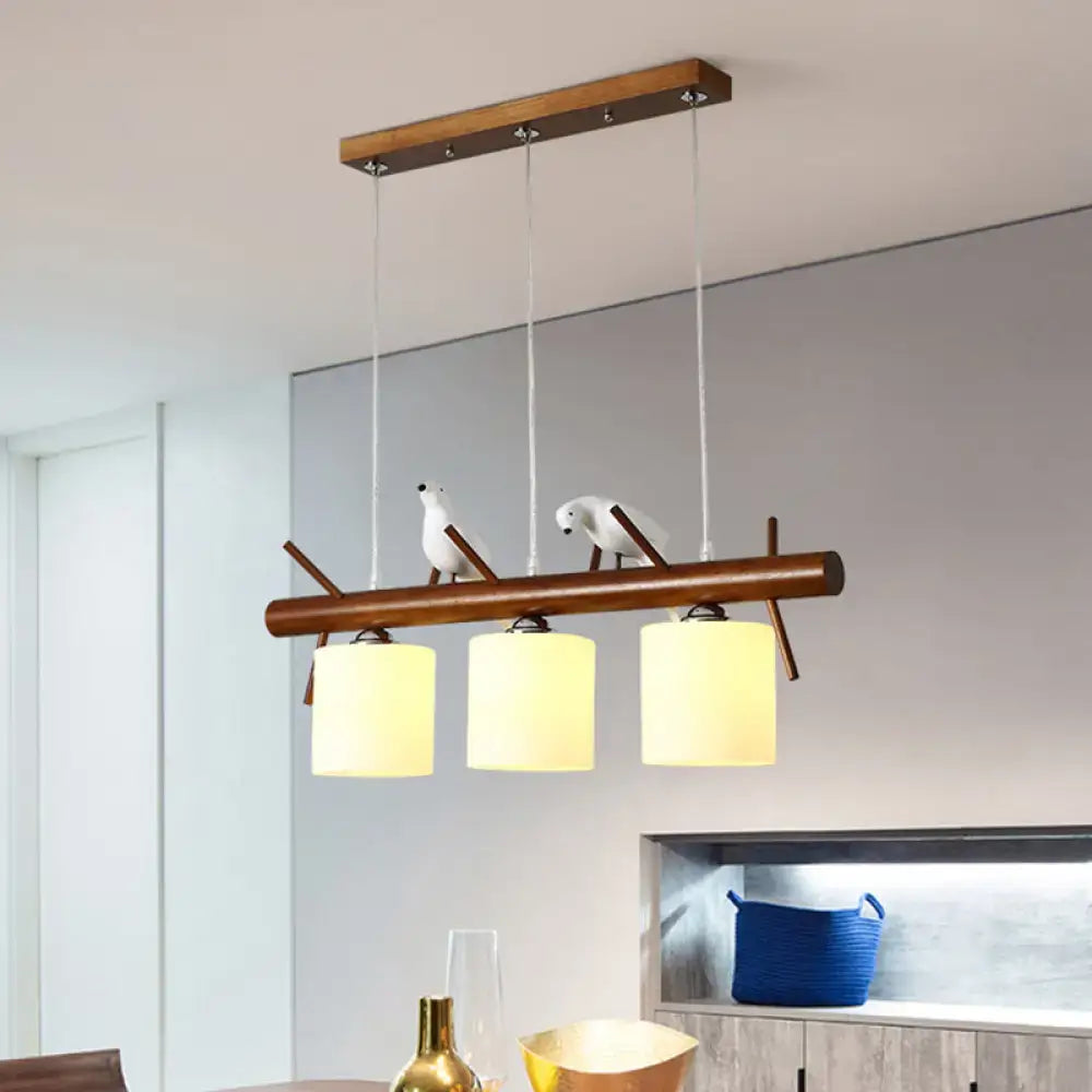 Wooden and white glass bird led pendant light dining room