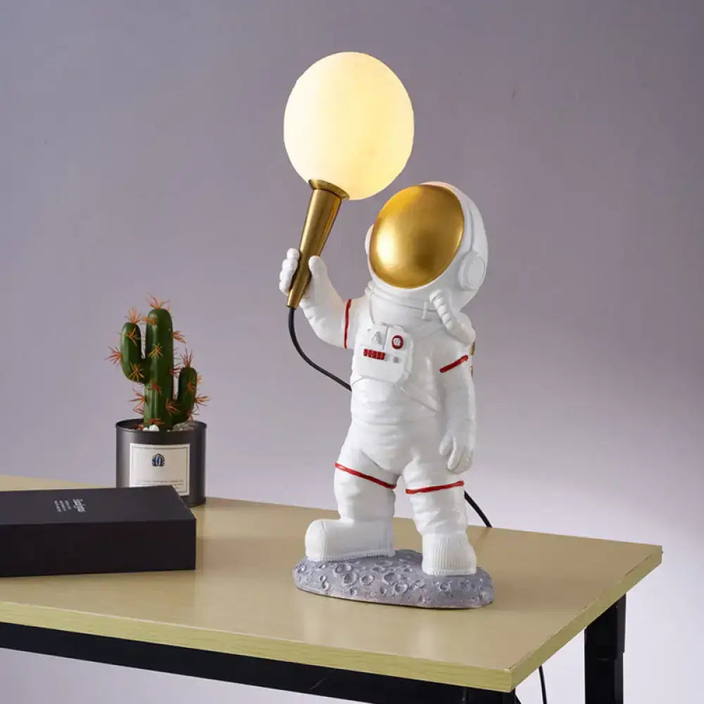 White astronaut spaceman table lamp bedroom gold accent light