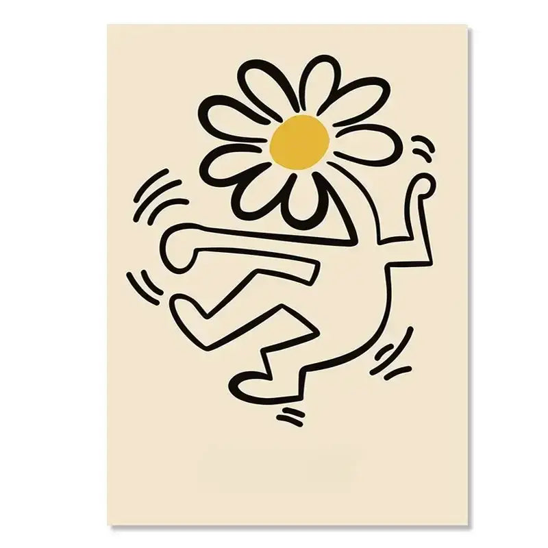 Minimalist yayoi kusama floral canvas wall art living room set