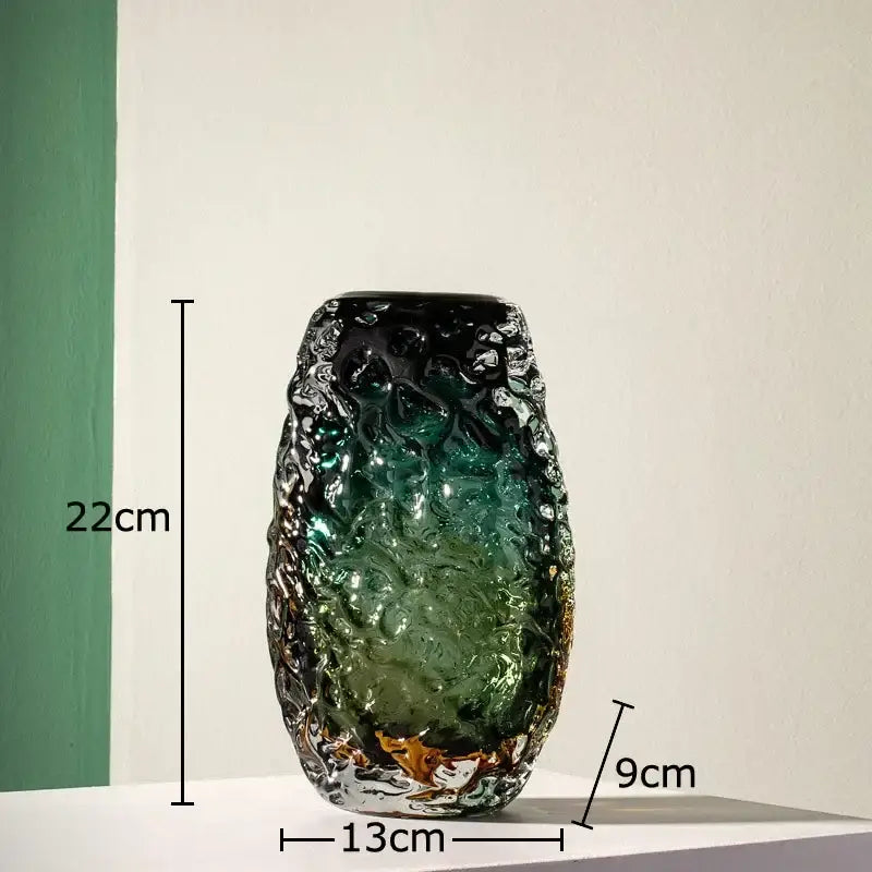 Deep green & amber textured glass vase living room table decor