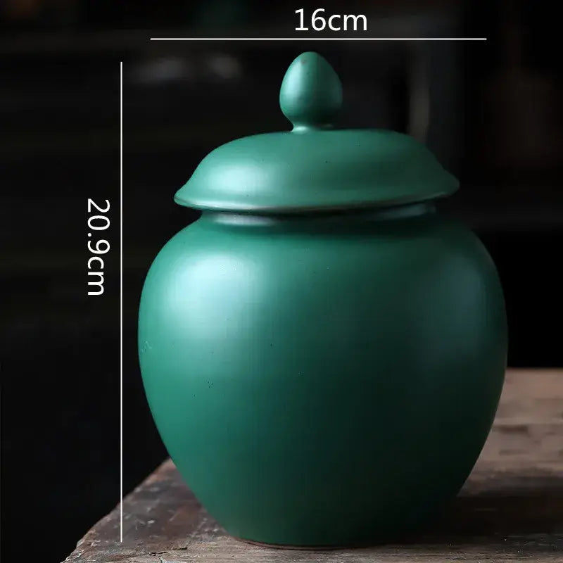 Deep green ceramic tea caddy jar kitchen storage container