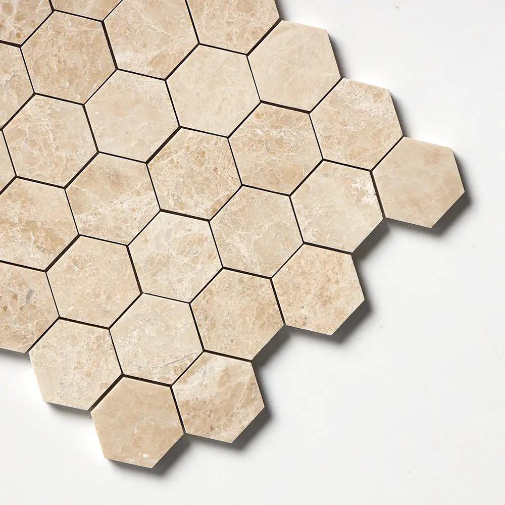 Delicate Beige Polished Hexagon Marble Mosaics 10 3/8x12