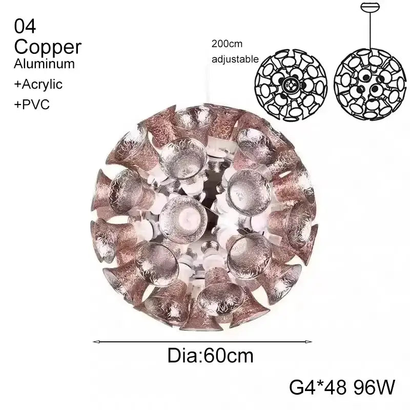 Designer luxury chalice gold petal pendant light for living room