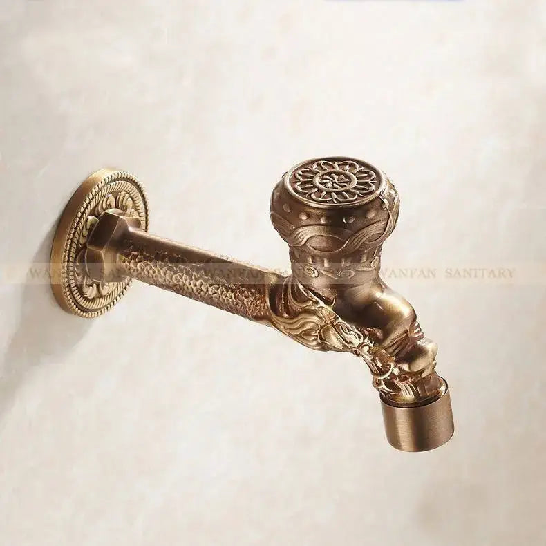 Dragon carved antique bronze faucet bathroom outdoor tap