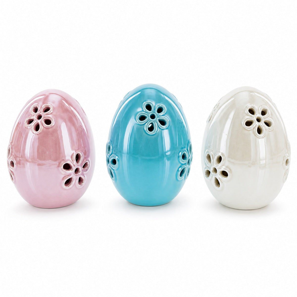 Set of 3 Pearlized Ceramic Easter Egg Lanterns