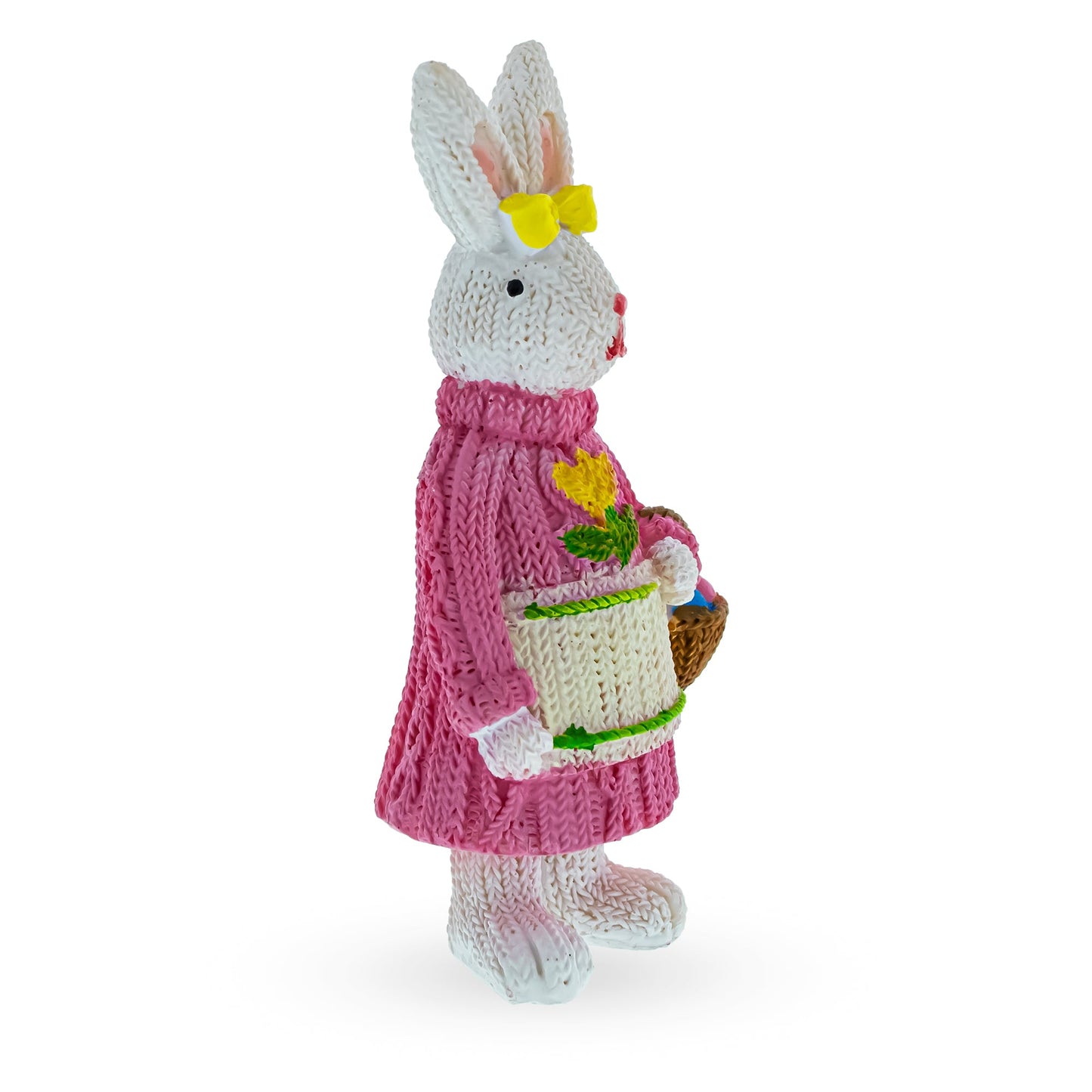 Bunny Figure with Pastel Basket and Sweater Detail 5.8 Inches Tall