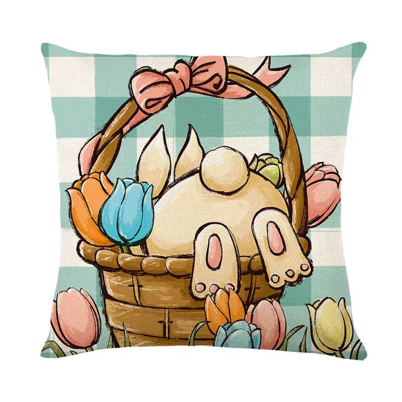 Easter bunny rabbit linen cushion cover – living room floral pillow