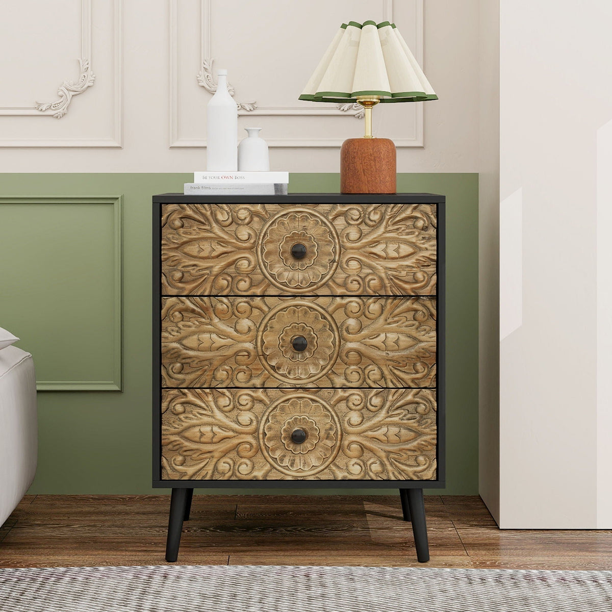 3 Drawer Cabinet, Suitable For Bedroom - Black