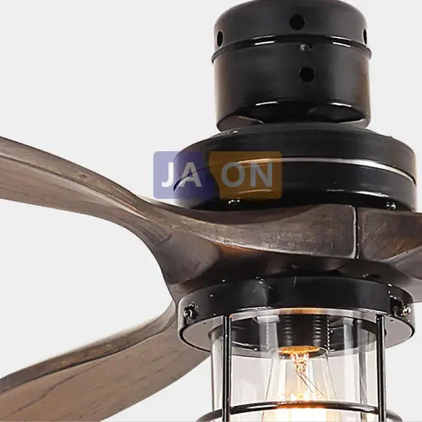 Edison loft white and wood ceiling fan with led light for bedroom