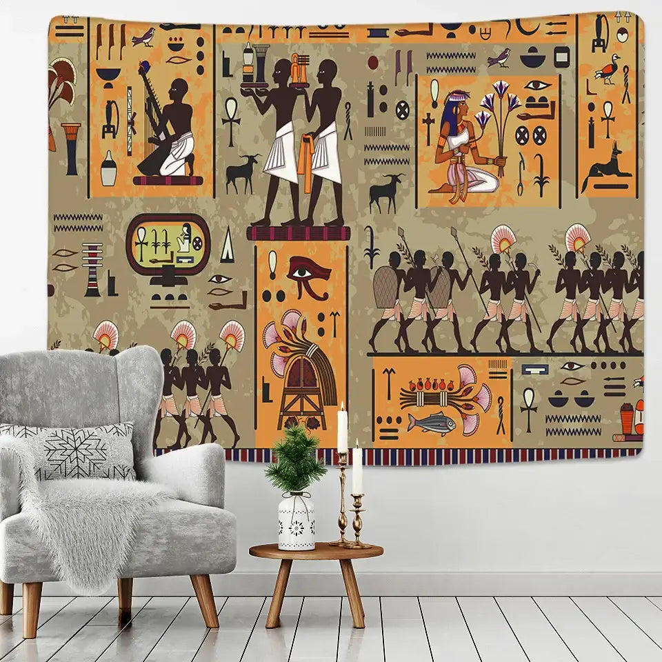 Egyptian egypt tapestry wall hanging maroon & green bedroom art