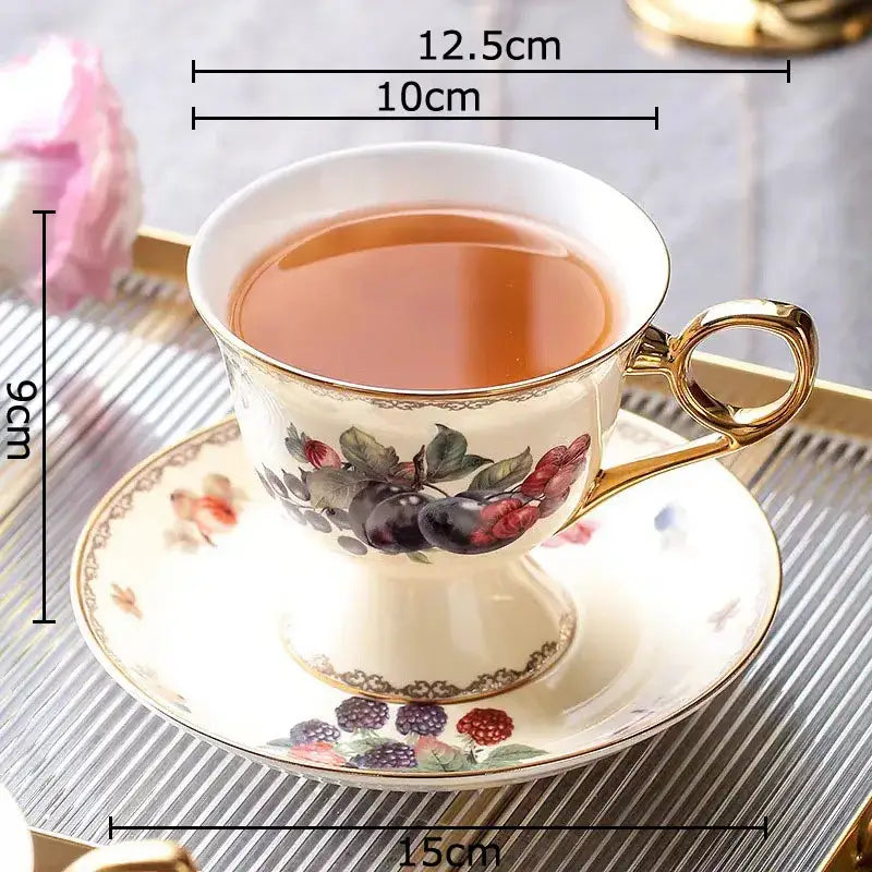 Elegant black & cream fruits pattern ceramic tea set dining room