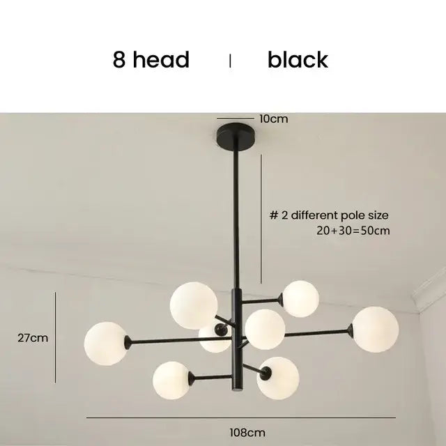 Elegant black gold glass ball chandelier living room light
