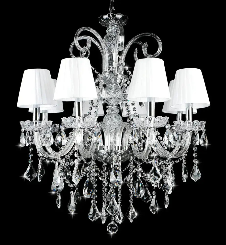 Elegant crystal chandelier with white shades for dining room