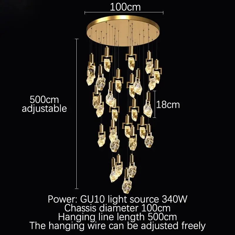Elegant diamond crystal chandelier gold dining room pendant light