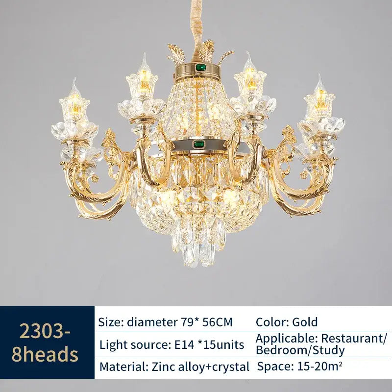 Elegant duplex crystal chandelier gold living room light