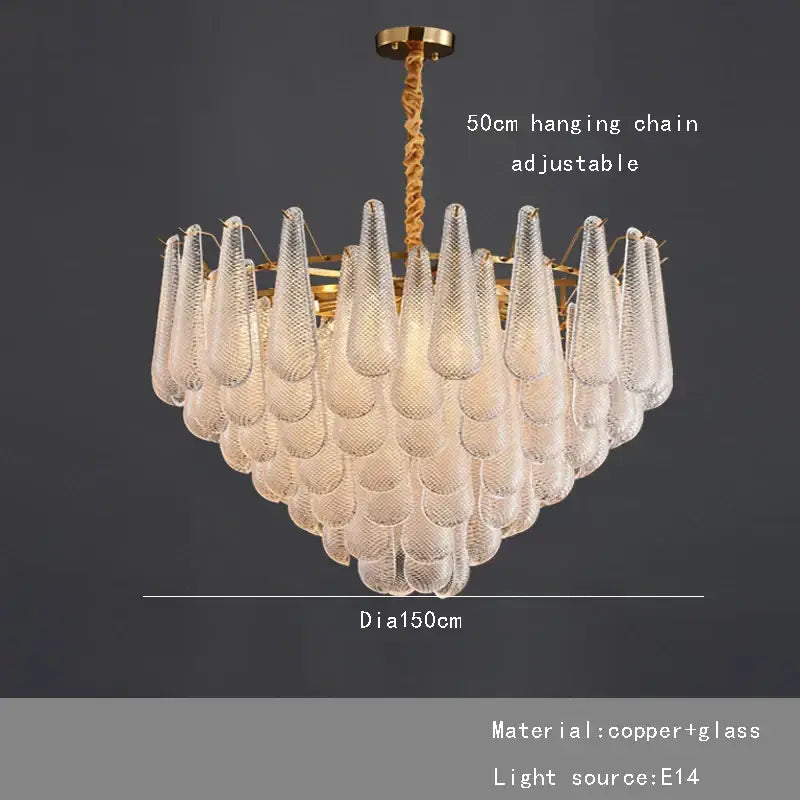 Elegant glass chandelier lighting gold tiered teardrop dining room
