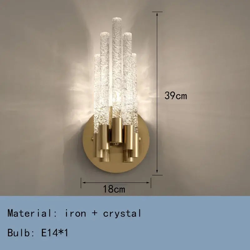 Elegant gold metal textured glass wall sconce bedroom lamp