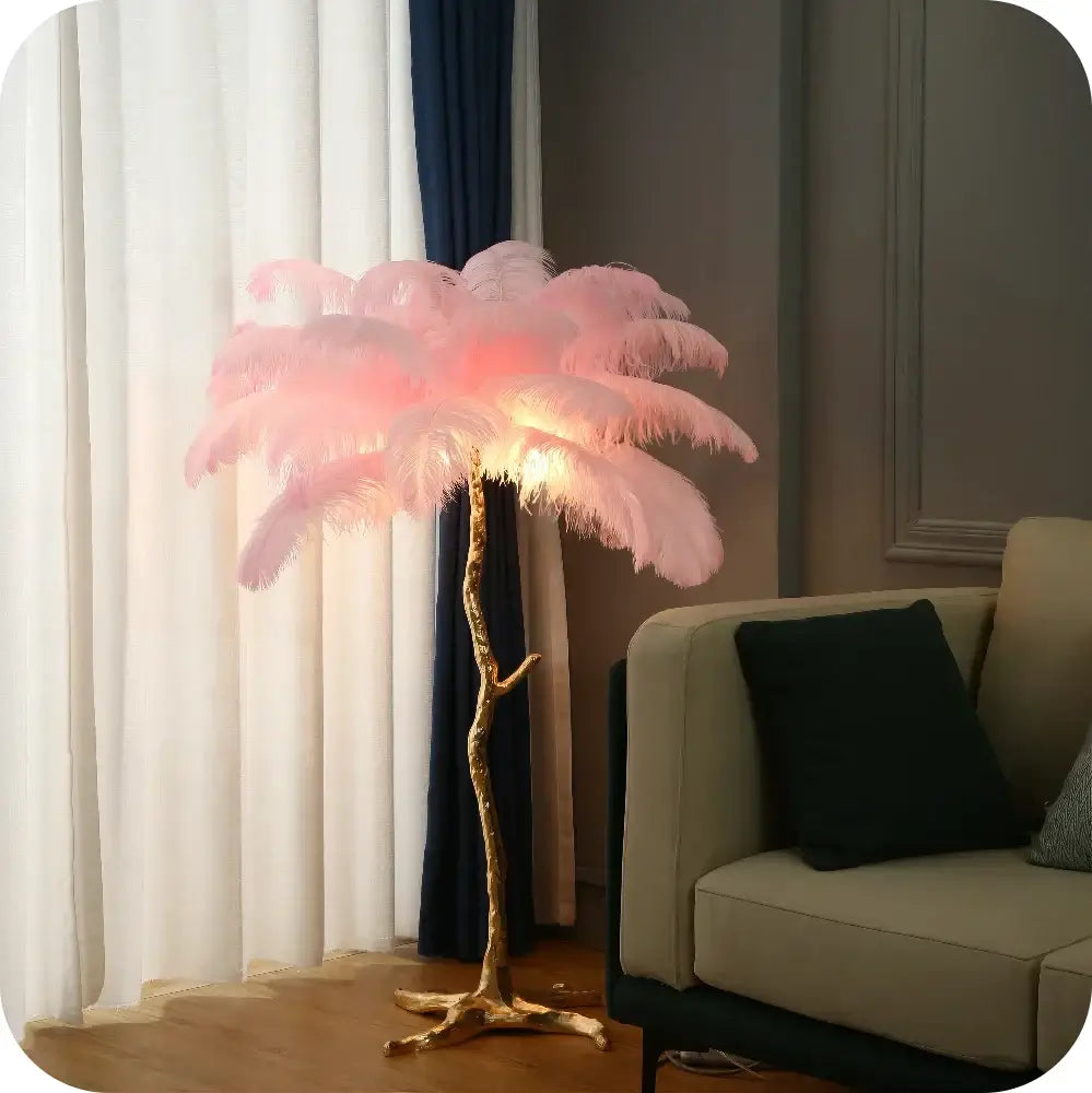 Elegant gold ostrich feather floor lamp bedroom tree light