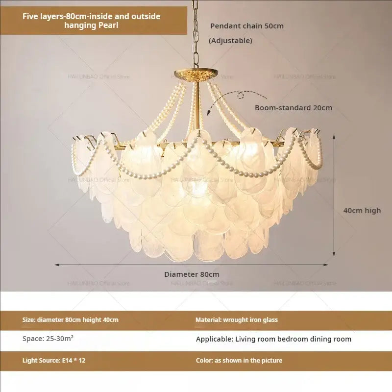 Elegant gold pearl shell chandelier garden light for dining room