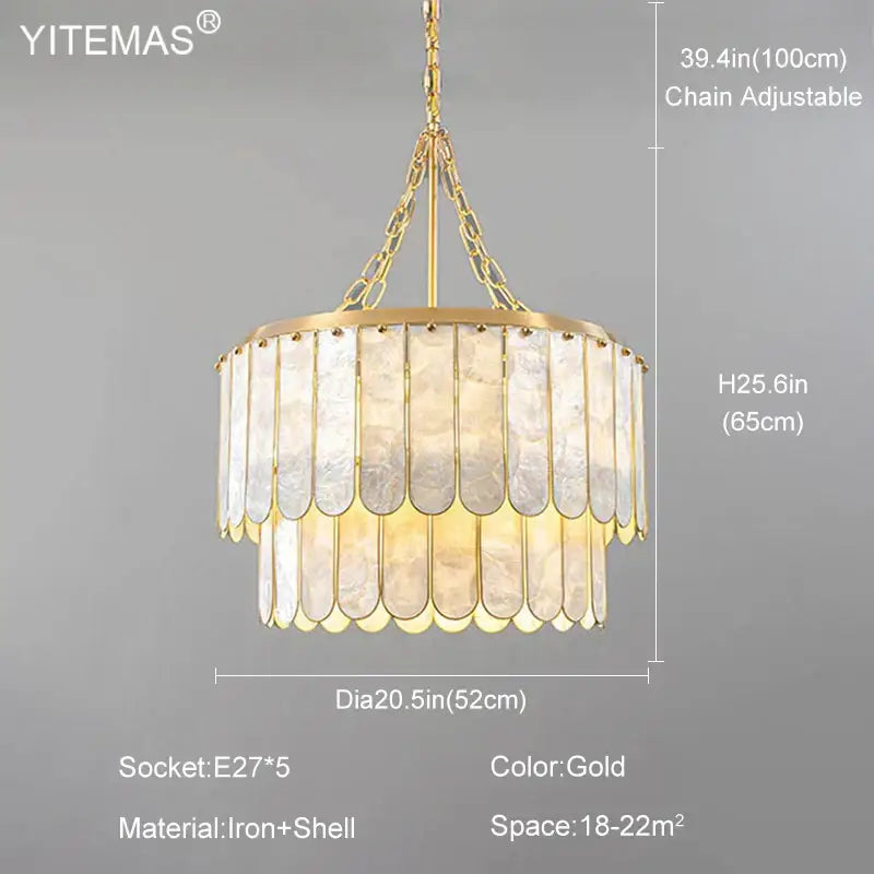 Elegant gold shell chandelier living room tiered pendant light