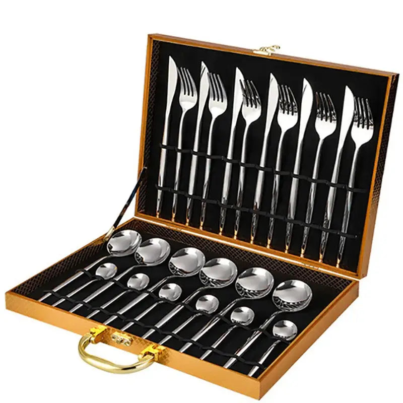 Elegant gold stainless steel cutlery set dining room gift box