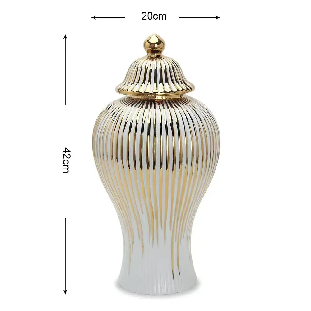 Elegant gold striped ceramic ginger jar living room storage