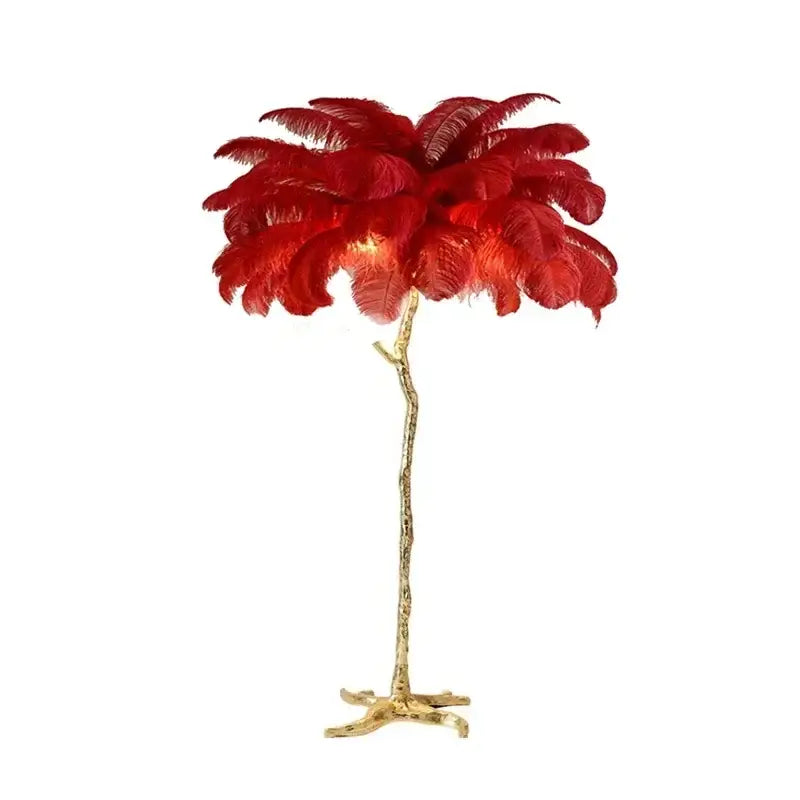 Elegant pink ostrich feather floor lamp bedroom gold branch light