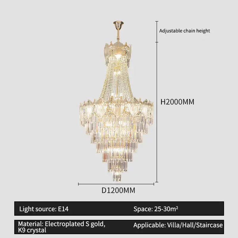 Elegant simple staircase chandelier gold crystal living room light