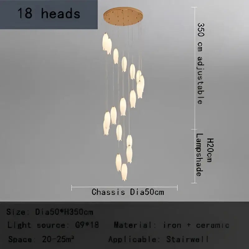 Elegant tulip staircase chandelier gold frosted glass lobby light