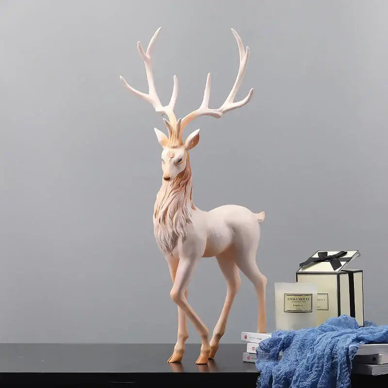 Elegant white and gold elk figurine living room deer sculpture