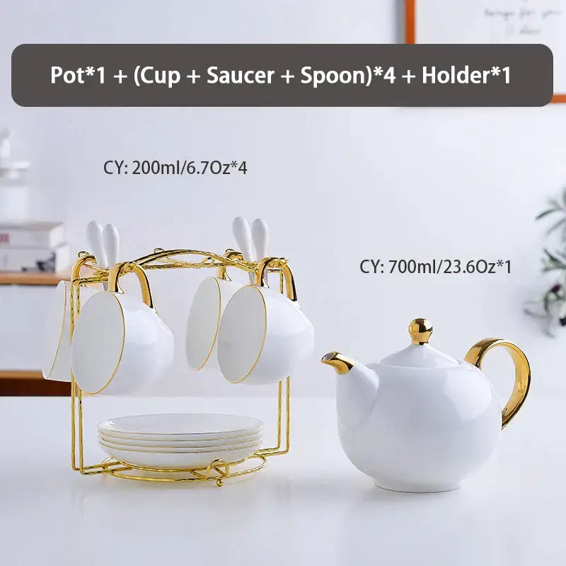 Elegant white & gold bone china tea set – dining room porcelain teapot
