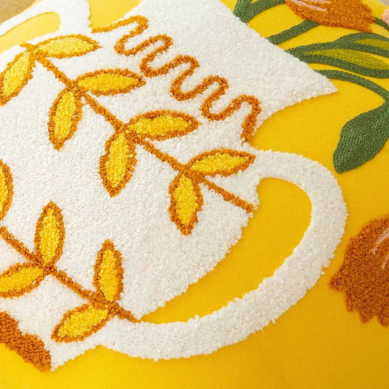Elegant yellow vase flower cushion cover living room embroidery