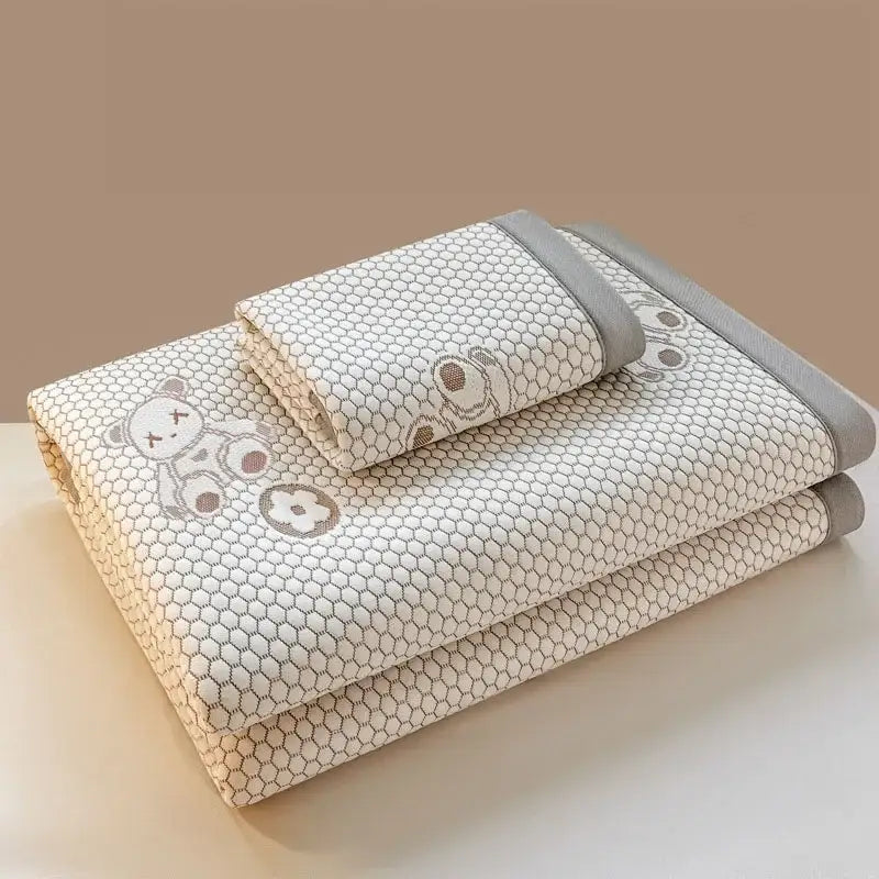 Embroidered bear white & pink cooling feel mat set bedroom mattress