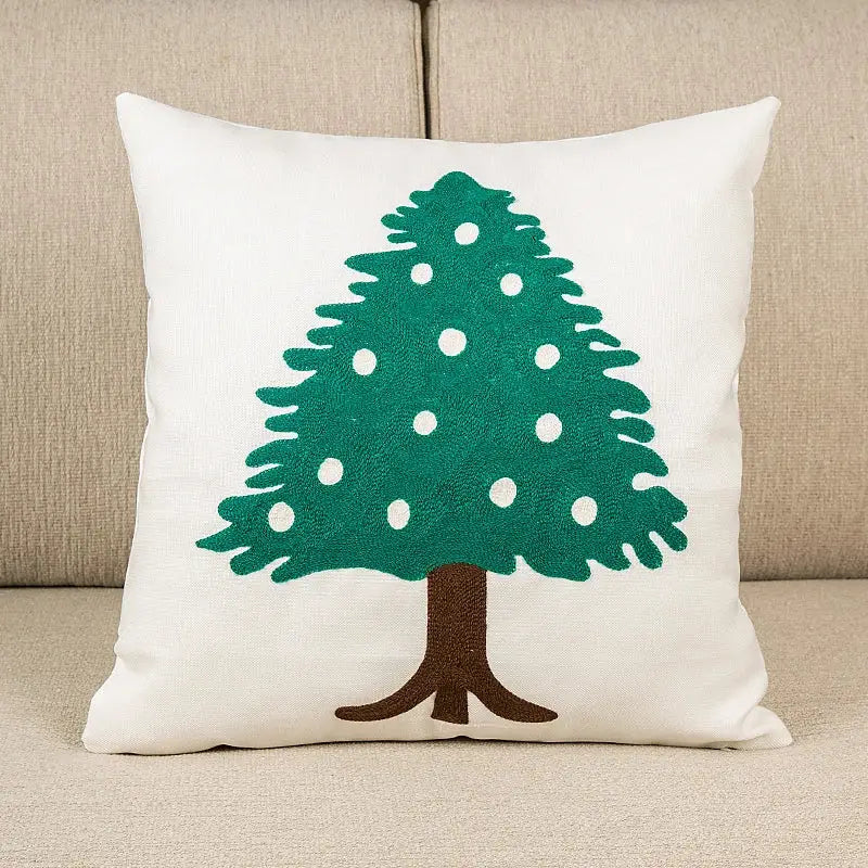 Embroidered christmas tree red & green cushion cover living room