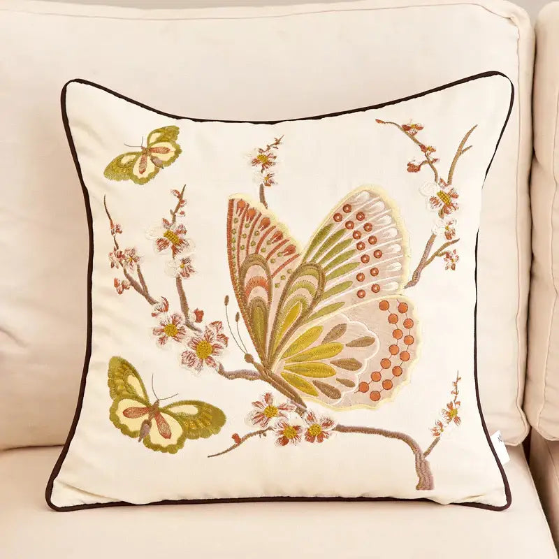 Embroidered tree cushion cover set for living room sofa