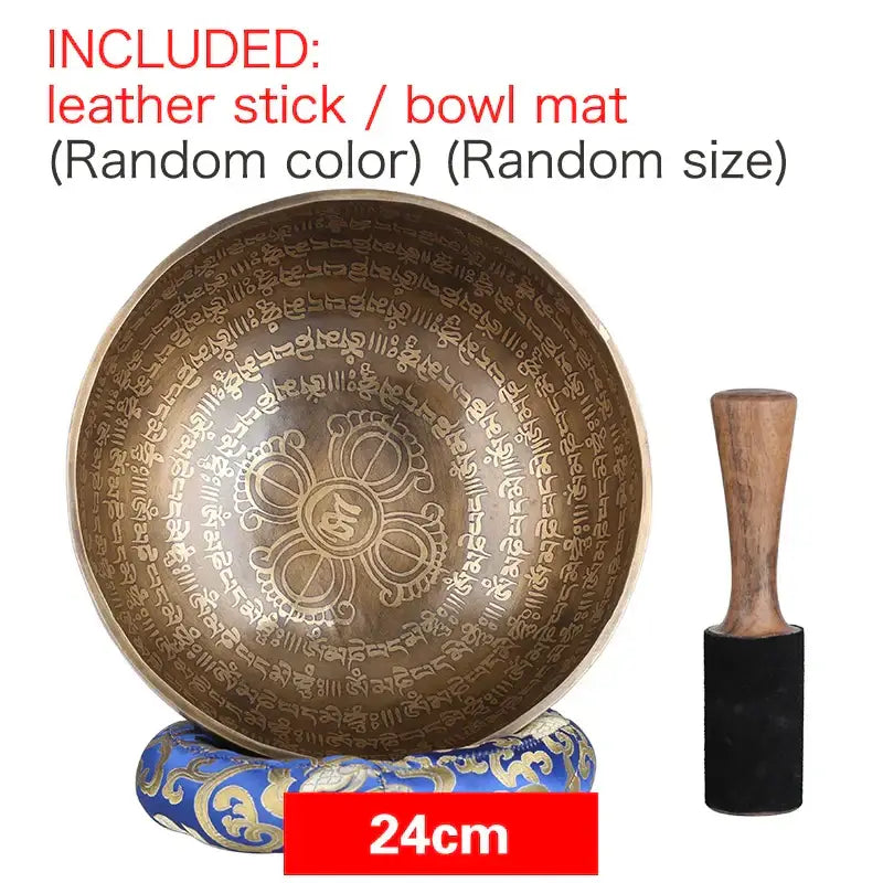 Engraved gold tibetan singing bowl yoga meditation room decor