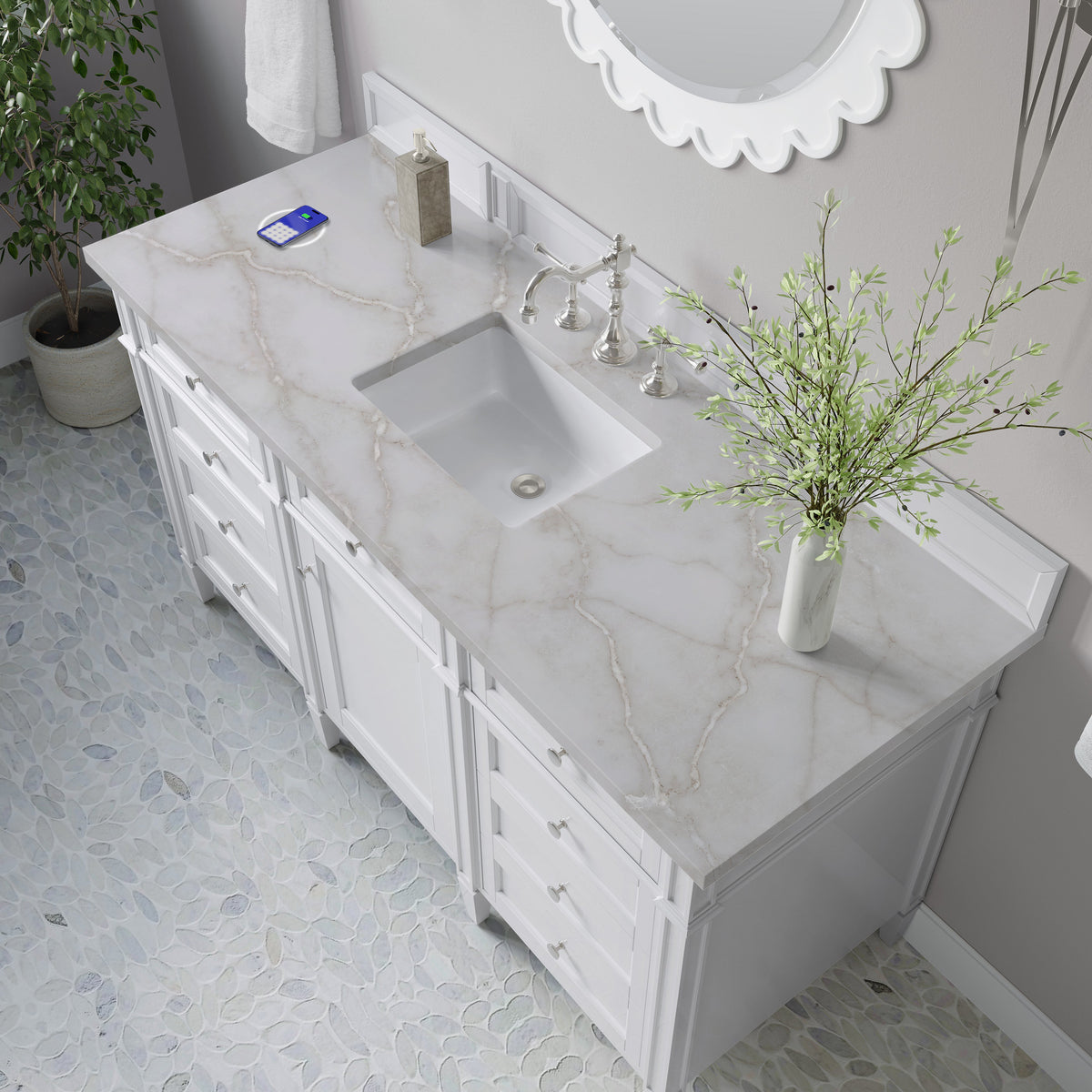 James Martin Brittany 60" Single Bathroom Vanity, Bright White