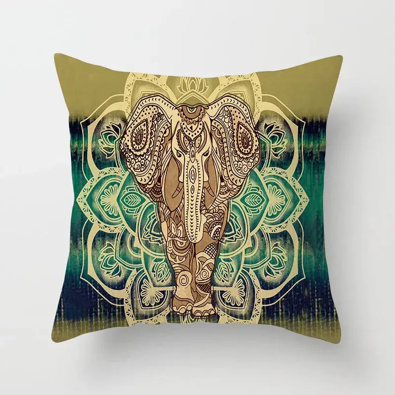 Ethnic geometric square pillowcase teal & gold living room decor