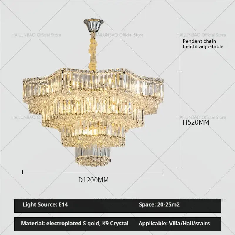 European chrome multi tier light crystal chandelier dining room