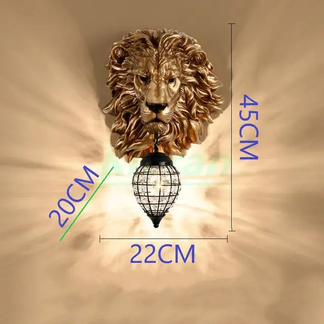 European style golden lion head wall lamp living room glass sconce