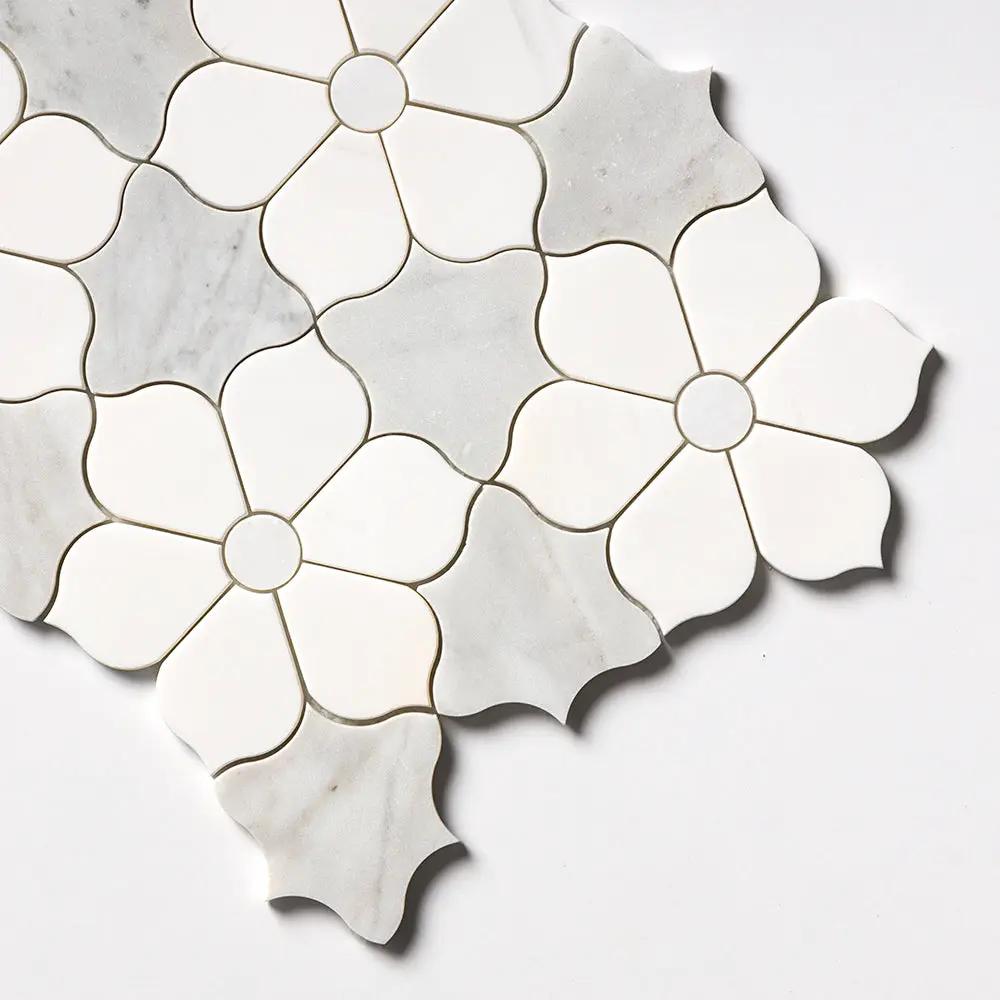 European White, Carrara T, Dolomite Multi Finish Theodora Marble Mosaics 12 1/8x14