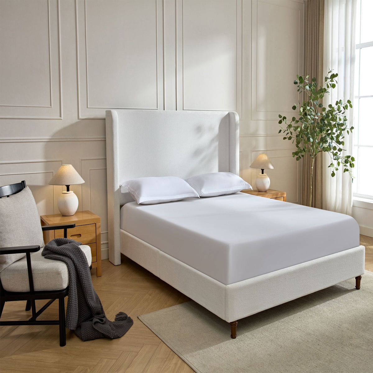 Harper - Tall Headboard Upholstered Bed / High Headboard / Elegant Simplicity / No Box Spring Needed