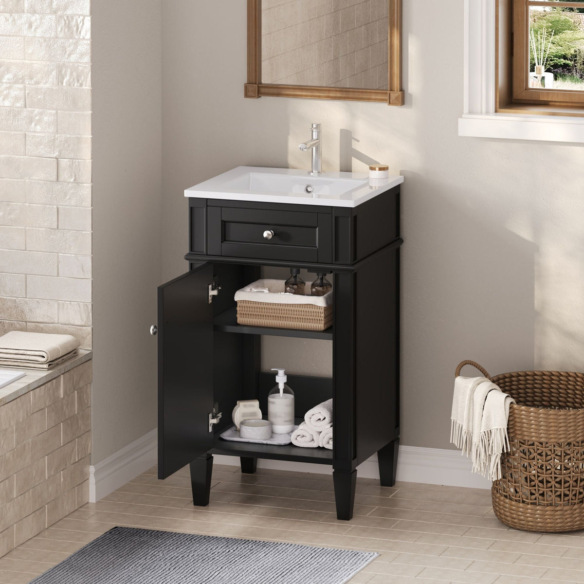 French Style Bathroom Vanity With Sink, Soft-Closing Door, Adjustable Shelf, Rectangular Design