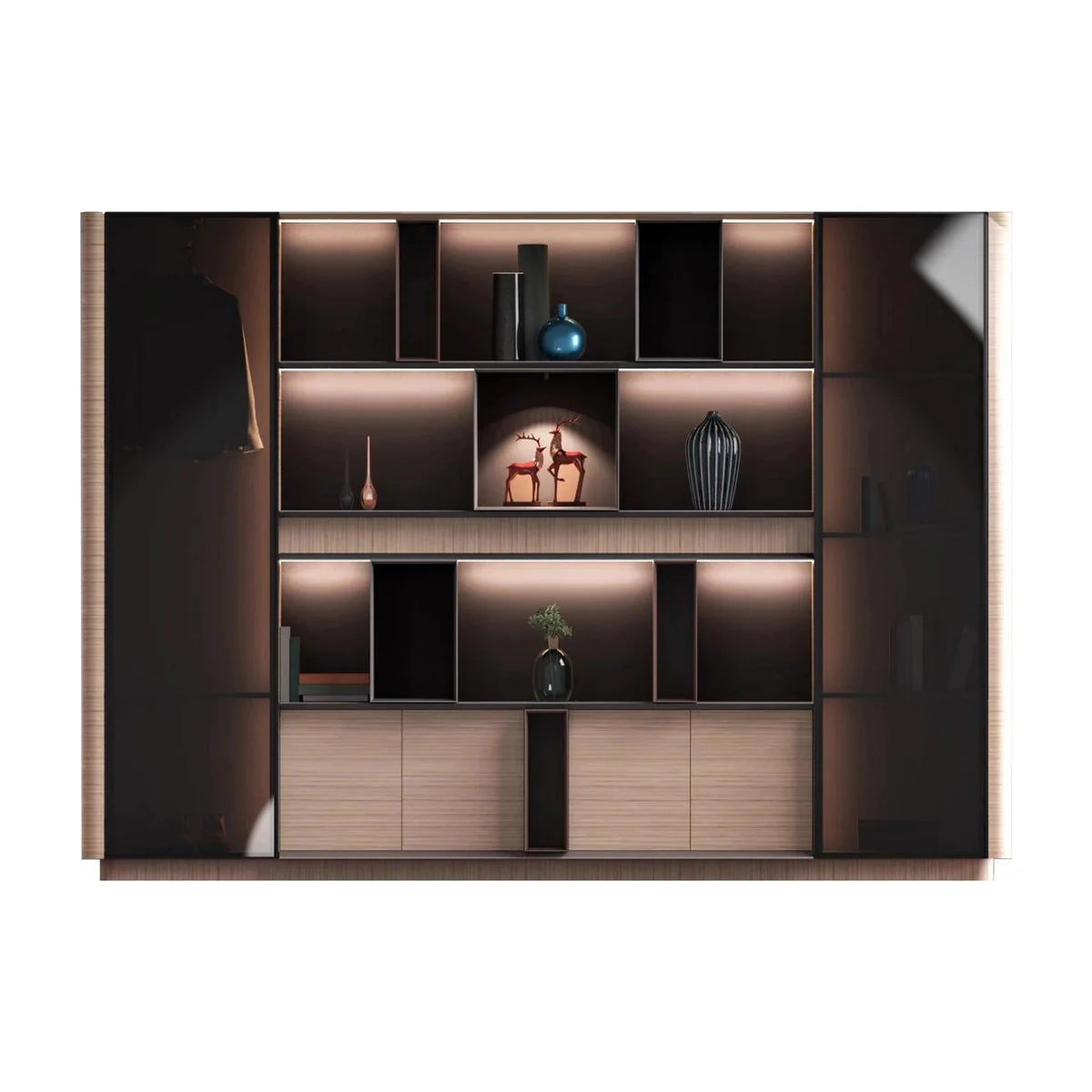 Sonum · Office Shelving Wall Unit w/ Integrated Lighting & Storage Cabinets