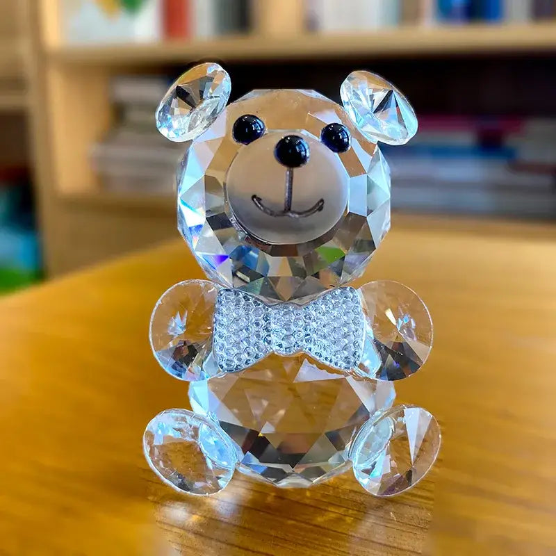 Faceted clear crystal teddy bear figurines bedroom decor