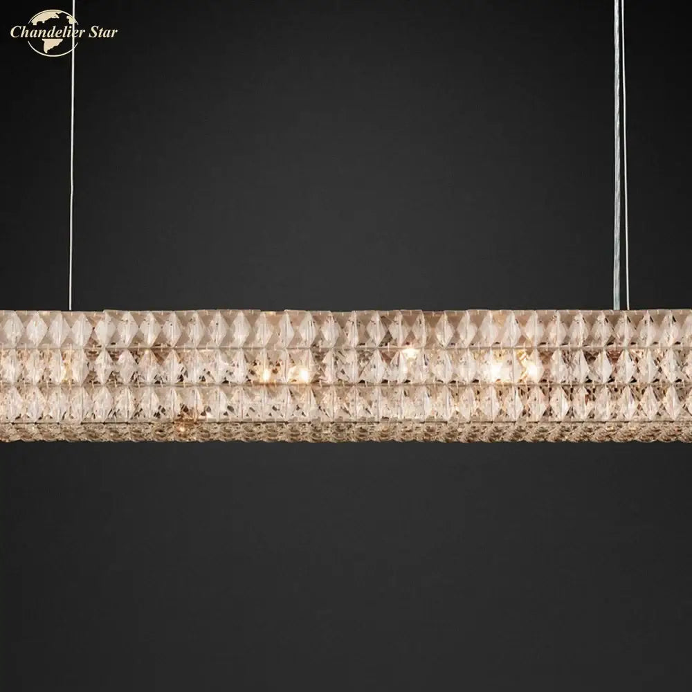 Faceted gold crystal led linear chandelier for dining room