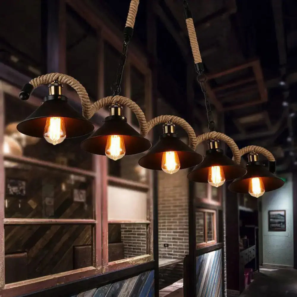 Farmhouse black metal & rope pendant light – dining room 110v-120v