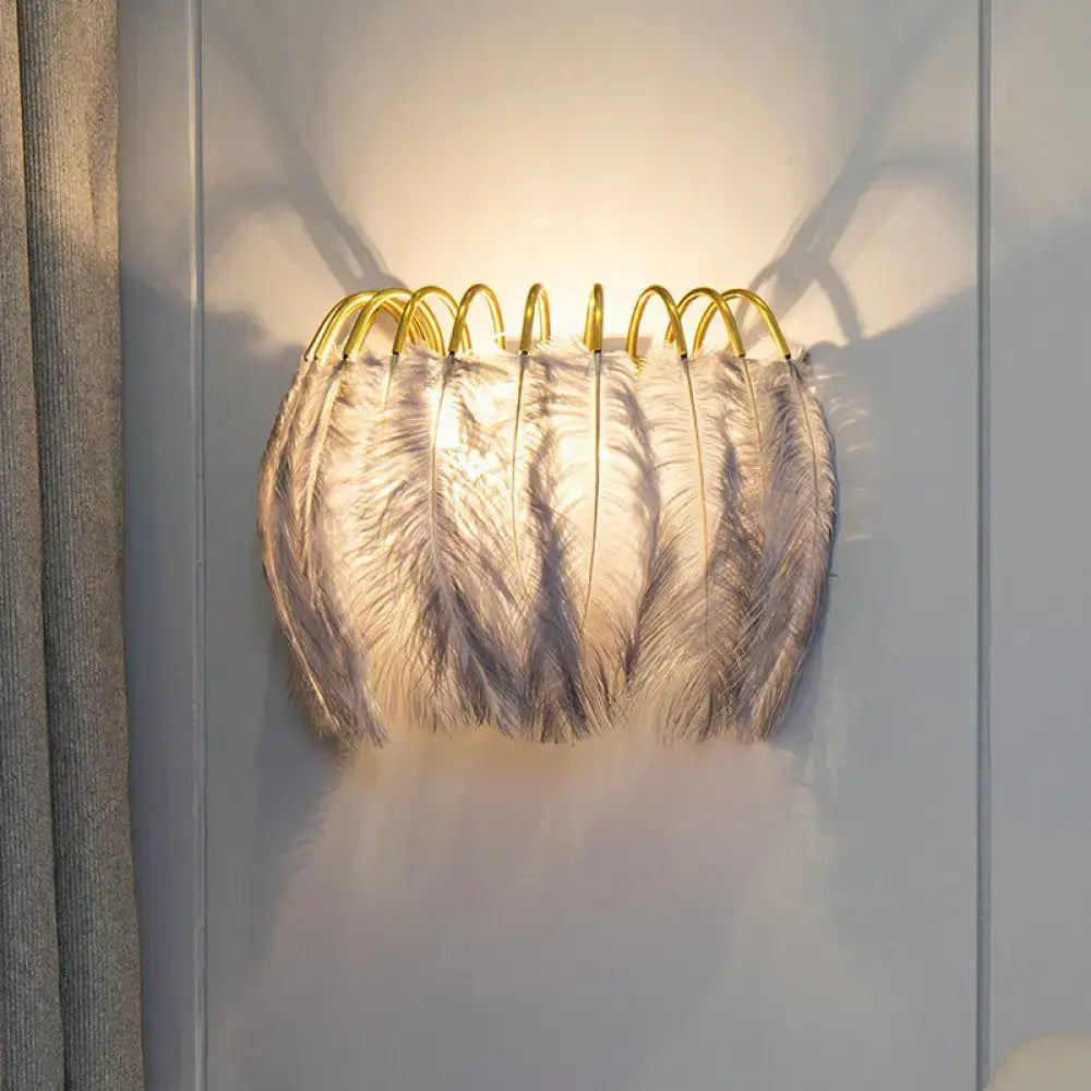 Feather gold wall light fixture bedroom sconce